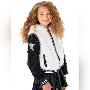 Mia Black and White Star Fuzzy hooded Jacket